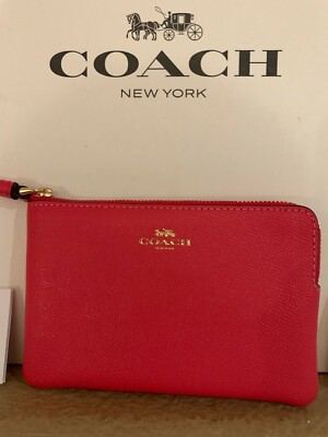 NWT Coach Leather Corner Zip Wristlet/Wallet -Electric Pink
