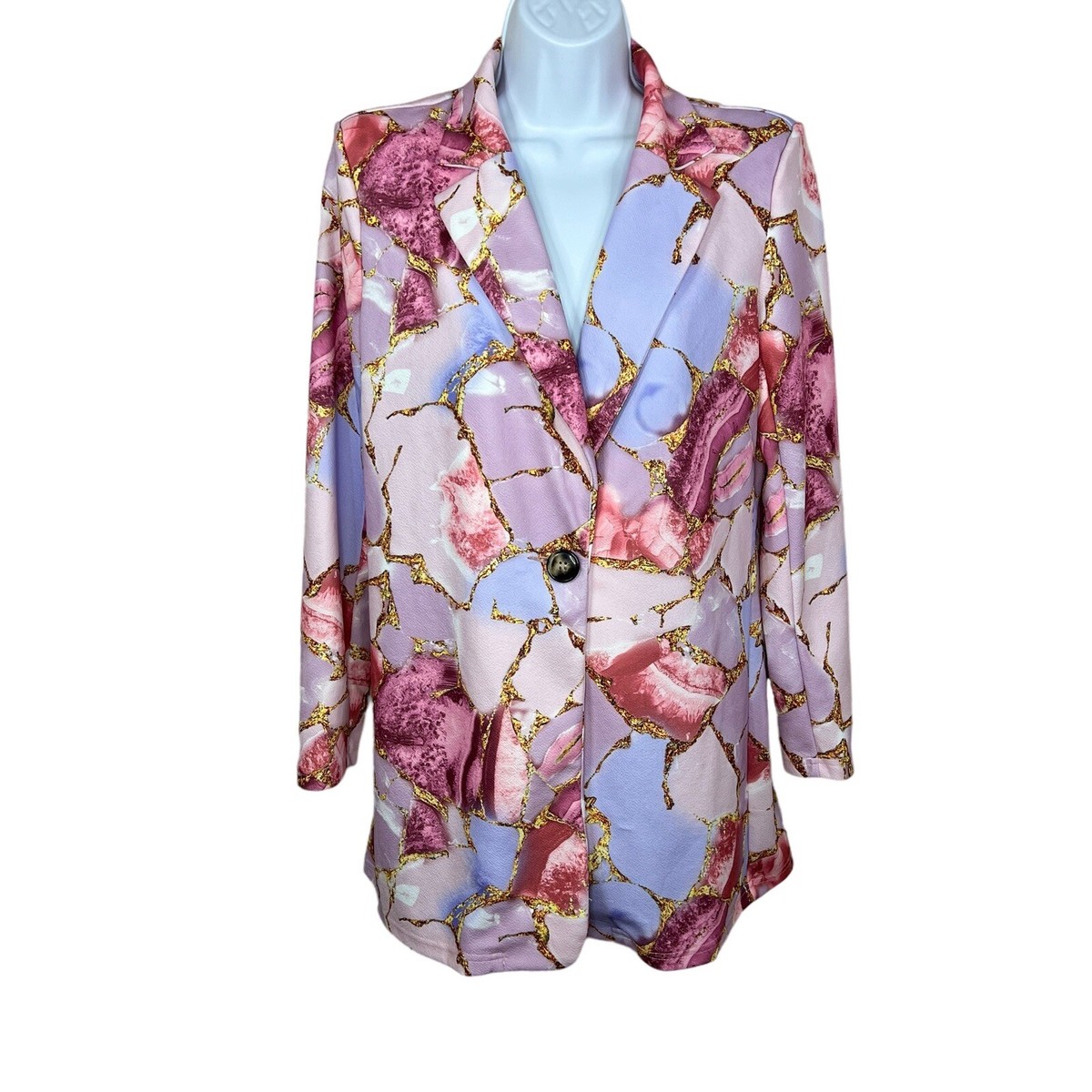 Size Shein Pink Marble Gold Colorful Pastel Blazer Stretch