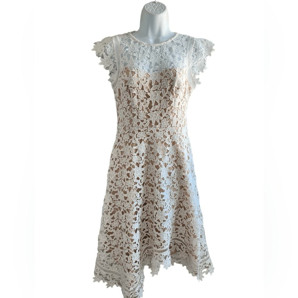 ELIZA J Lace Asymmetric Fit & Flare Dress White Color Size 2
