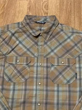 Stio Shirt Mens Extra Large Brown Green Plaid Snap Front Western Long Sleeve