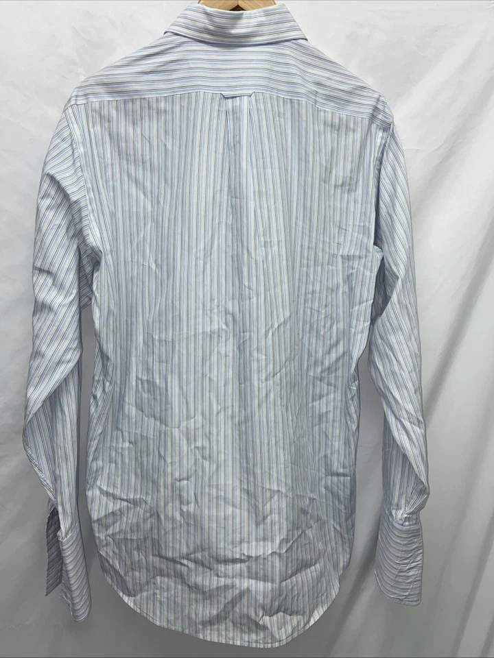 Faconnable Talla 3/15.5 R Para Hombres Azul Marrón Blanco Rayas Puño Francés Cuello Extendido Foto 4 de 4