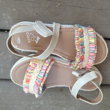 Art Class Girls Multi Color Raffia Fringe Espadrille Sandals Cream Size 3