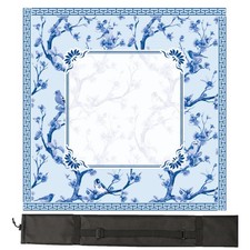snaxuda Chinoiserie Mahjong Mat with Carrying Bag,Rubber 31.5" x 31.5", Blue