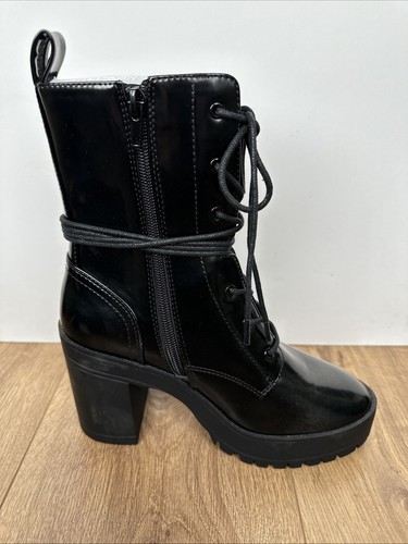 Brand New London Rebel Real Patent Chunky 90s Style 9cm Heel Ankle Boots Size 4 - Picture 5 of 6