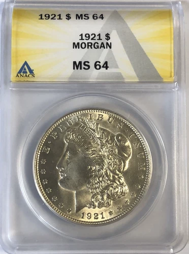 1921 MORGAN "ANACS MS64" - EXTRAORDINARY COLOR, BEAUTIFUL COIN, HI PTS, MIRRORS✅