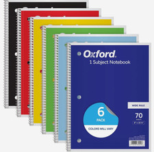 Oxford Spiral Notebooks, 6 Pack, 1 Subject, Wide Ruled Notebooks for School, 8 X