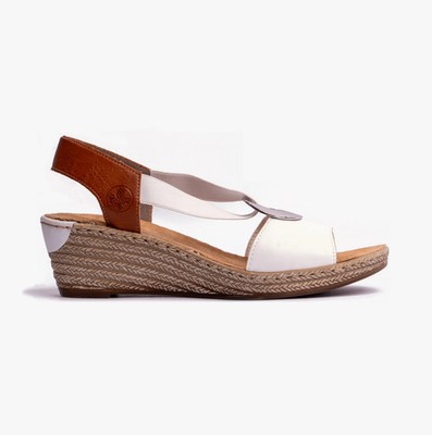 Rieker 624H6 Damen Synthetik Pull-On atmungsaktiv weiß Kreuzriemchen Sandalen