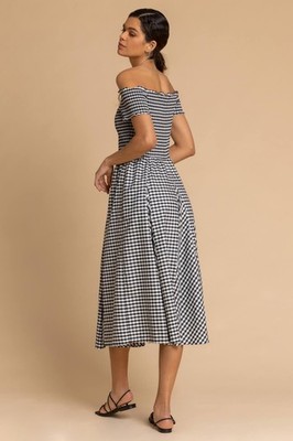 Bardot Dress Womens 8/Medium Black White Gingham Off Shoulder Midi Side  Slits | eBay