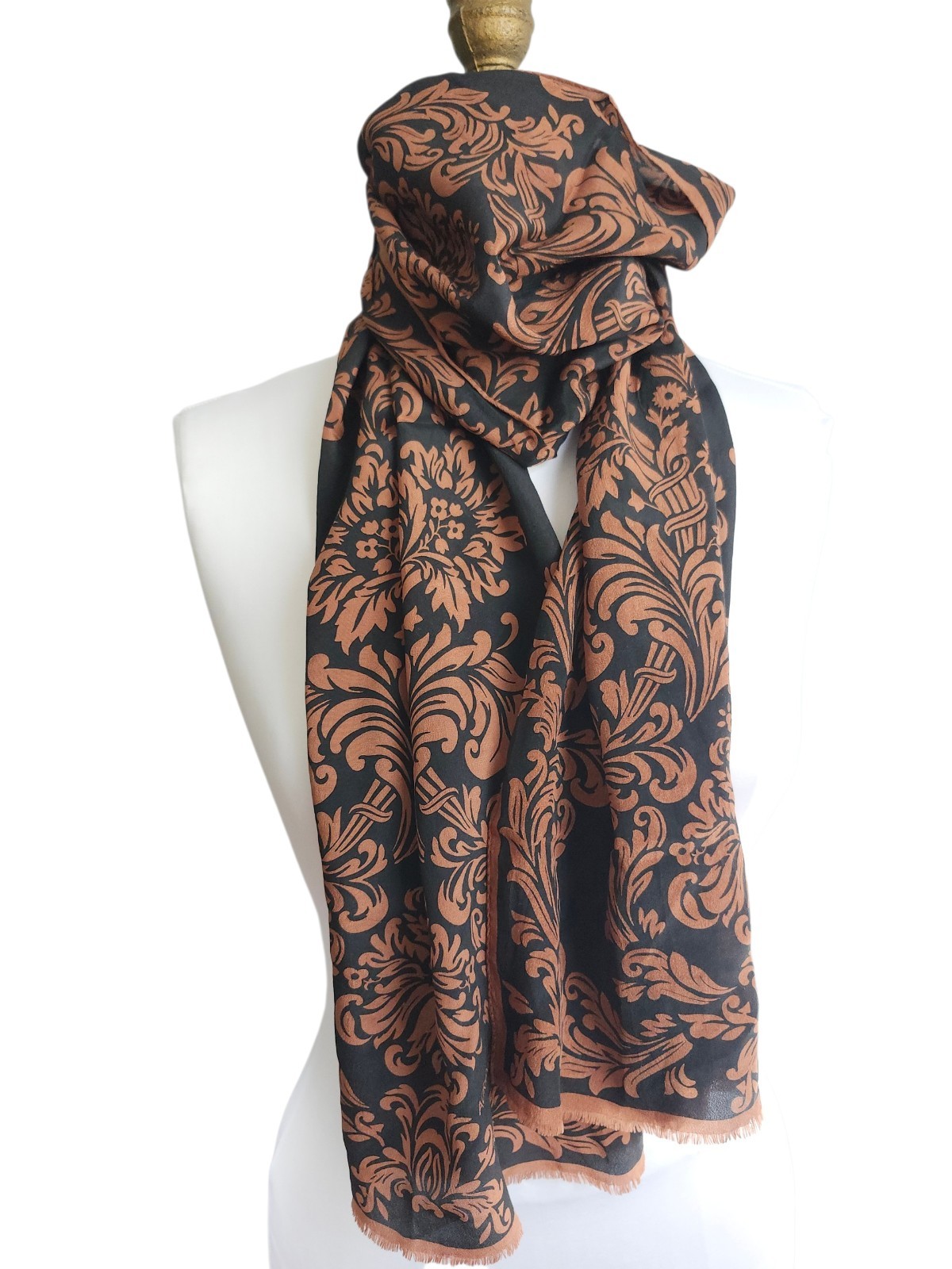 Adrienne Vittadini black and brown baroque floral silk scarf