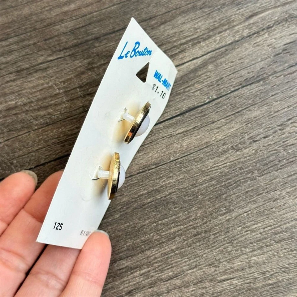 NEW on card Vintage 60s Le Bouton Black White Gold Round Buttons 3/4" 2 Count - Image 3 of 4