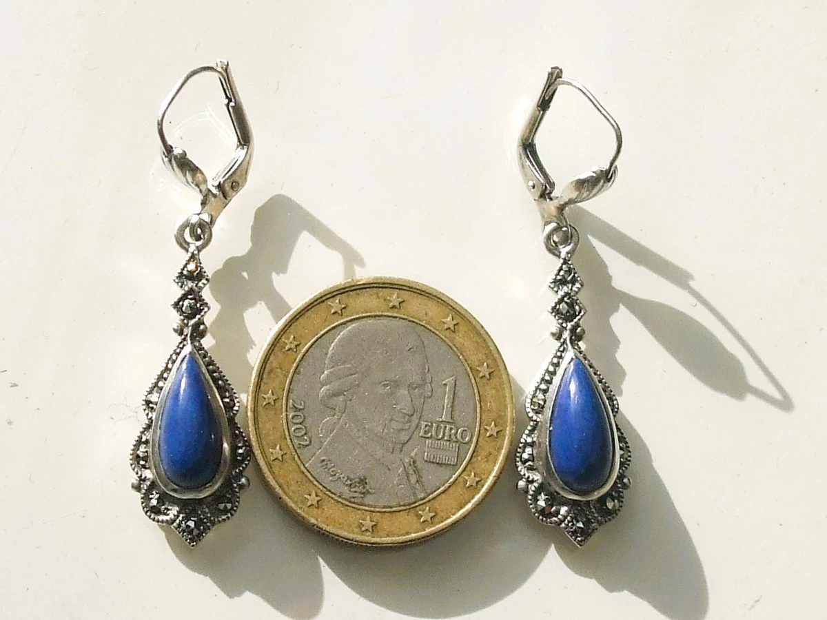 Boucles Lapis lazuli goutte d'Afghanistan en argent 925