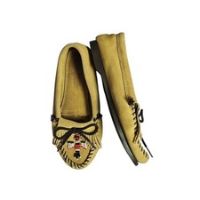 Minnetonka Leather Beaded Thunderbird Fringe Moccasins Size 7.5