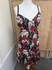 Test tube teddy black skull and rose print gothic wrap style summer dress HAI