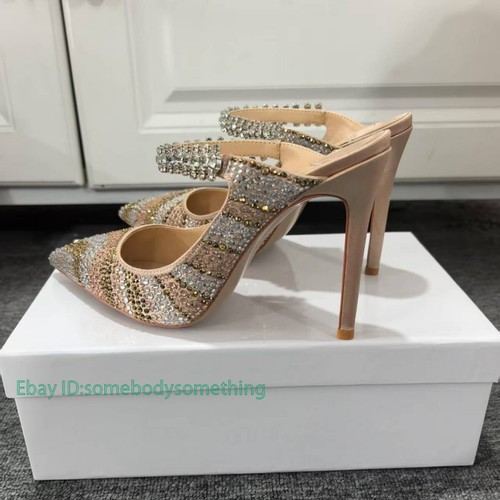 Women Pointed Toe Rhinestone High Stiletto Heel Sandal Slipper Sexy Party Ladies - Picture 2 of 25