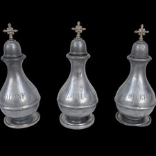 Raro Set di 3 Olea Sancta da Viatico in Peltro – XVIII Secolo – Originali, Fine