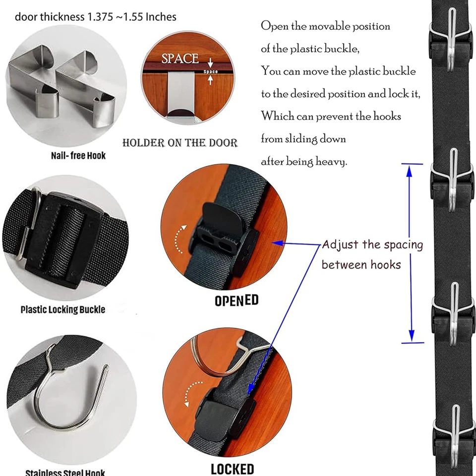 Over the Door Purse Organizer, 20 Hooks Rack for Bags Hats Coats, 2PCS, Black - Image 2 of 4