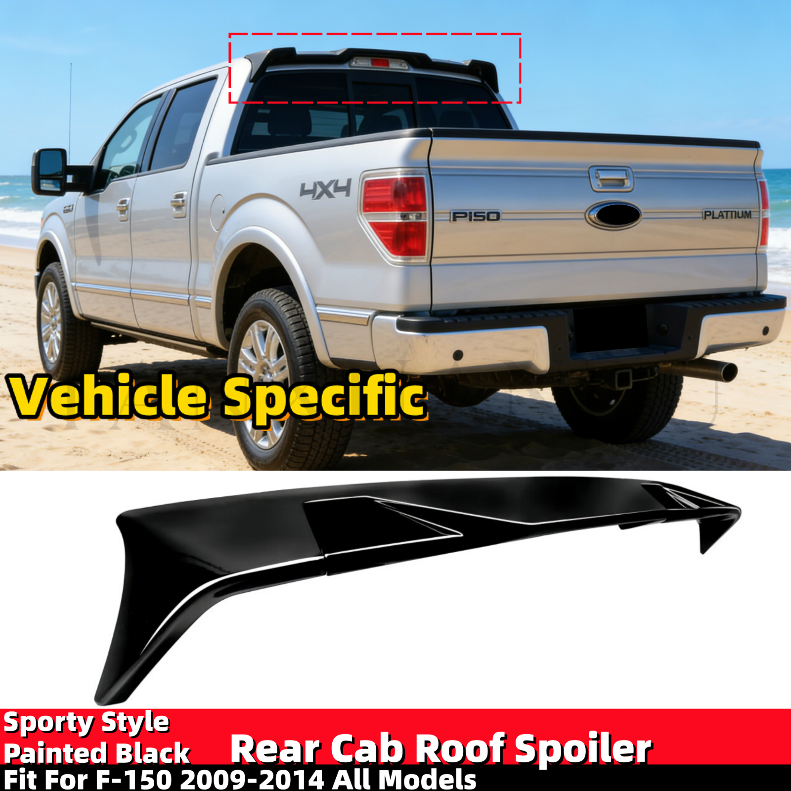 Fit For Ford F150 F-150 2009-2014 Rear Spoiler Cab Roof Wing Sporty ...