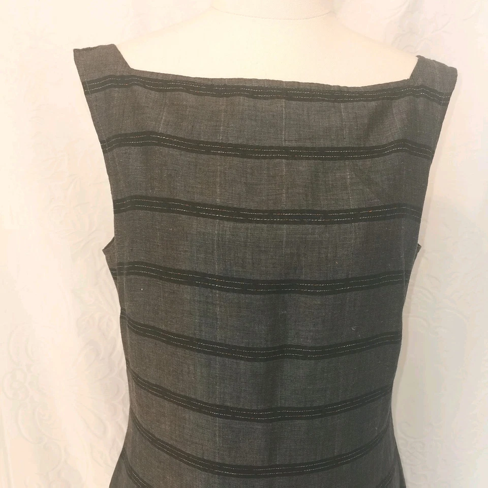 Vintage Harry Who Linen Sleeveless Maxi Dress Size 10 Fitted Grey Black Stripe - image 2 of 4