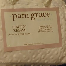 Pam Grace Creations Simply Zebra 4 Piece Chenille White Zebra Crib Bedding Set