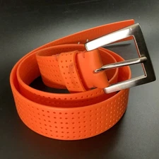 PGA Tour Perforated Silicone Belt Orange Measures 44" Golf Silver-Tone Buckle
