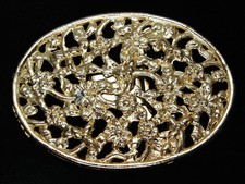 RC09107 VINTAGE 1970s  FLORAL ORNAMENTAL  ART FASHION GOLDTONE BELT BUCKLE