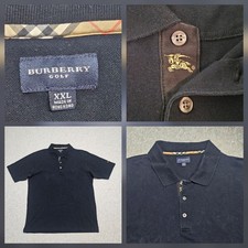 Burberry Golf Polo Shirt Nova Check Trim Mens XXL Black