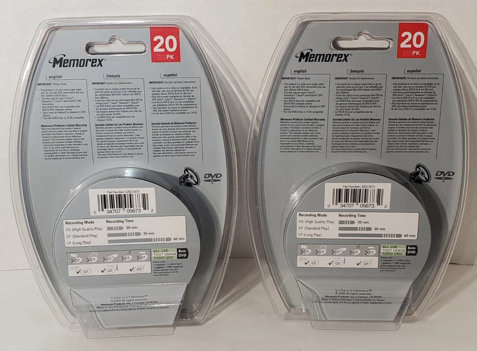 2X Memorex Mini DVD-RW 20 Pack 1.4 GB 30 Min Single Sided Camcorder Disc SEALED - Image 2 of 3