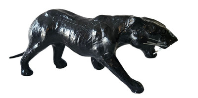 Vintage Black Panther Leather Wrapped Animal Figure Decor