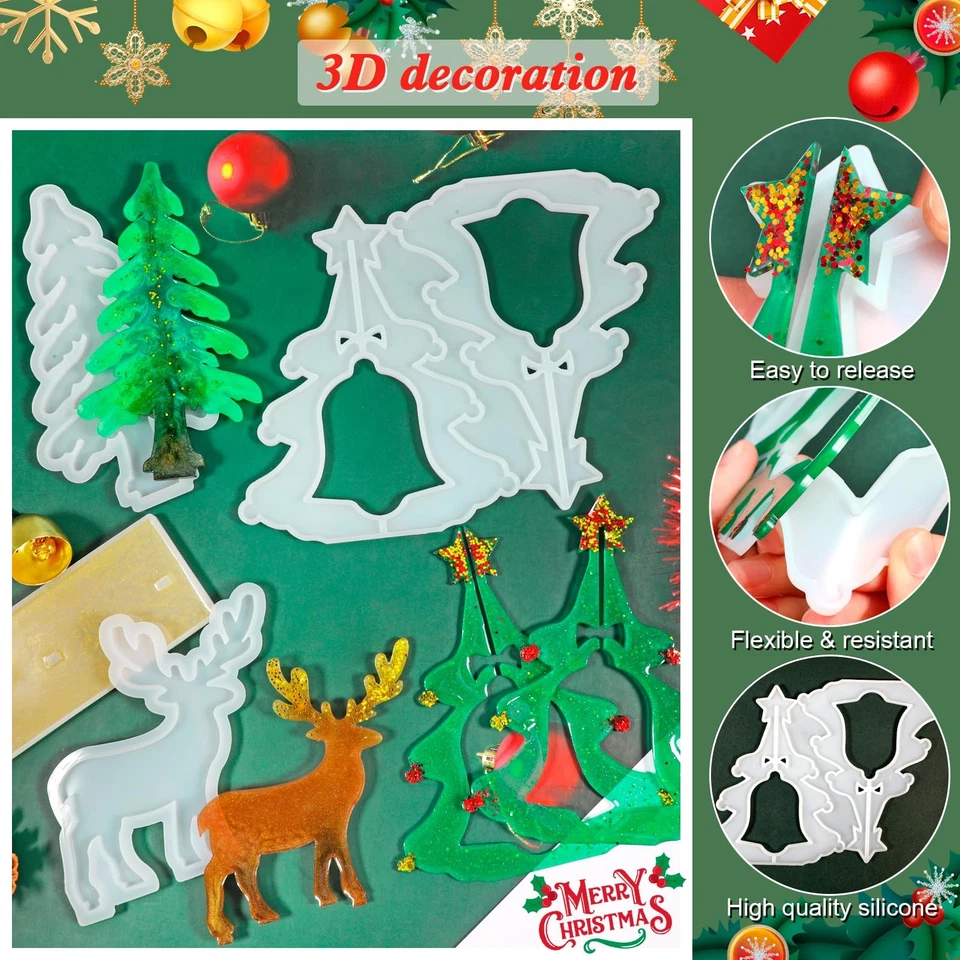 Stampi Resina Natale Stampi in Silicone Per Resina Epossidica per Albero di - Immagine 3 di 4