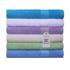 Bath Towels Set of 6 100 Cotton, Soft Absorbent Bathroom Towels L