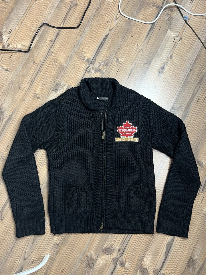 Dsquared2 Big Logo Black Heavy Knitted Cardigan Jacket Sweater Size 52 - Image 2 of 4
