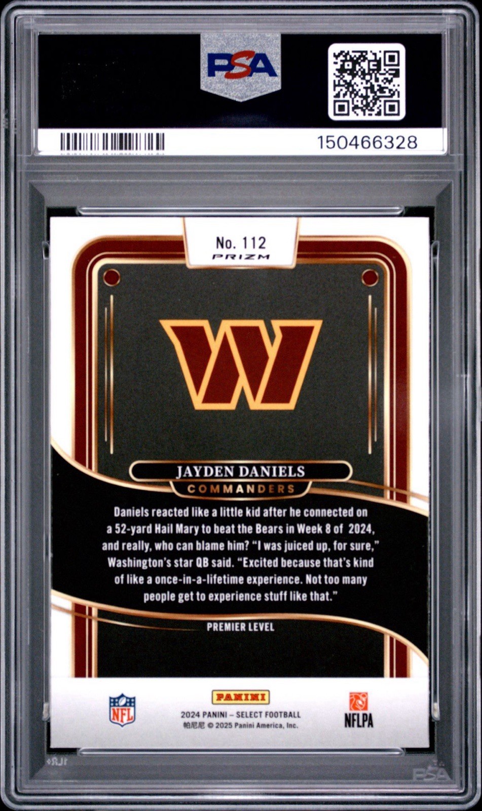 2024 Panini Select Jayden Daniels Silver Prizm Premier Level - PSA 10 view 2