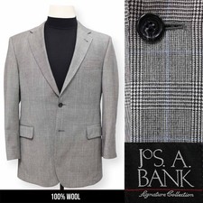JOS A BANK mens gray blue PLAID 100 WOOL sport coat suit jacket blazer 42 R
