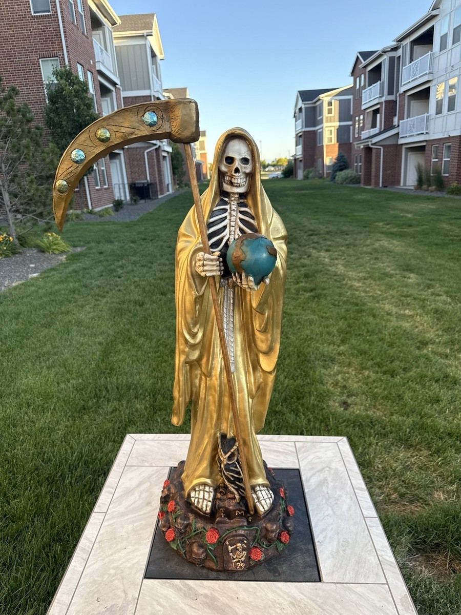 Santa Muerte Gold Statue 3Ft Very Tall With A Owl At Her Feet