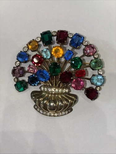 Vintage Eisenberg Original Flower Basket Brooch Sterling Silver