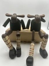 Moose Shelf Sitter Figurines All Wood Handmade Folk Art. Made In The USA. 1990s