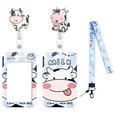 Lanyards for Id Badges, Cute Cow Badge Holder with Retractable Reel Clip, Wor...