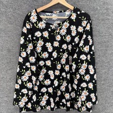 Unbranded Blouse Women M Black Floral Long Sleeve Round Neck Casual Top