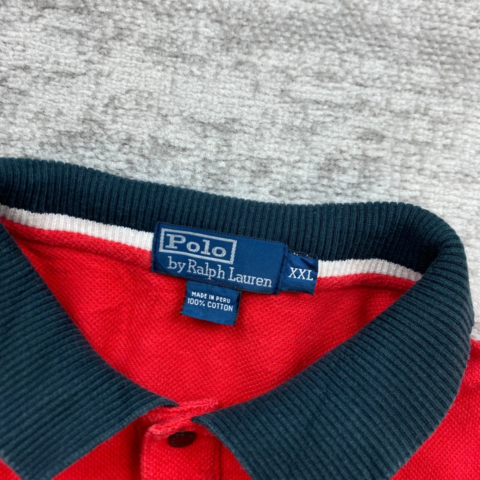 VTG Ralph Lauren Snap Polo Shirt 2XL XXL Red Black RLPC 3 Rugby Outdoors Men 90s - Image 4 of 4