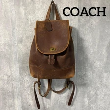COACH Vintage Leather Backpack Old Coach Turnlock Brown Unisex Authentic