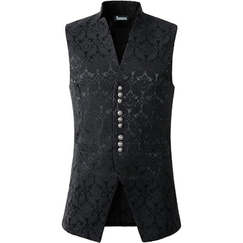 Men Black Brocade Goth Victorian Waistcoat Suit Vest Steampunk Gothic clothes - Picture 9 of 12