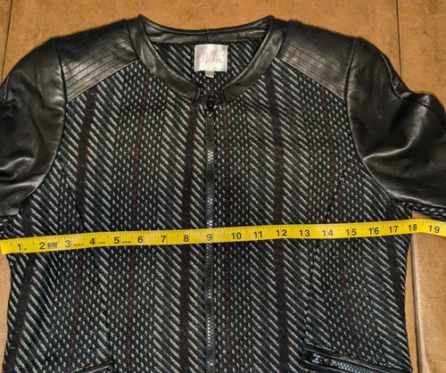 Parker Black Red Tweed Wool Knit & Lambskin Leather Full Zip Moto Jacket Sz S - Picture 2 of 5