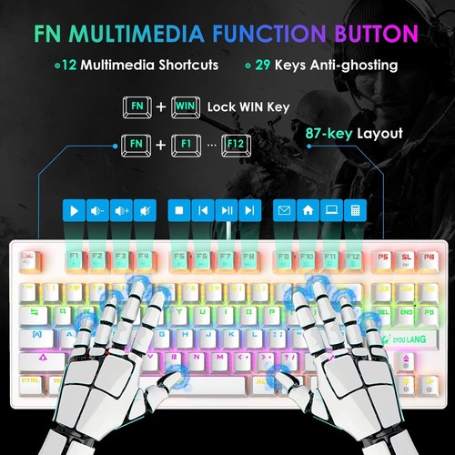 Freewolf K2 Wired Mechanical Gaming Keyboard, Rainbow Backlit for PS4, Laptop - Picture 16 of 40