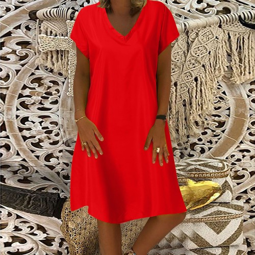 Women Shirts Dresses Summer Short Sleeve Loose Solid Cotton Linen Beach Sundress - Picture 19 of 21