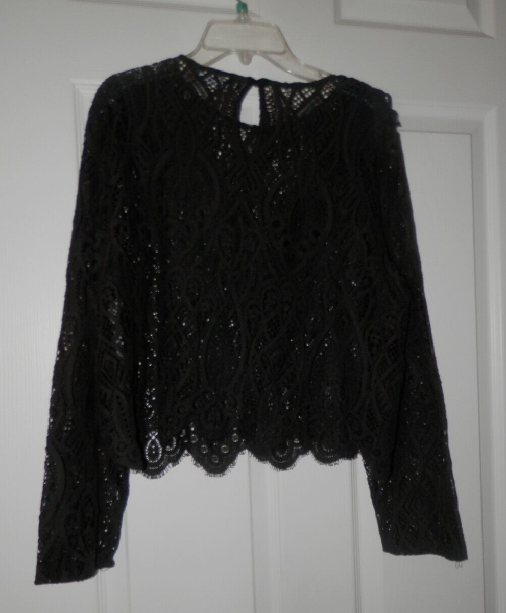 NWOT Zara Black Crochet Lace Ruffle Long Sleeve Top XL