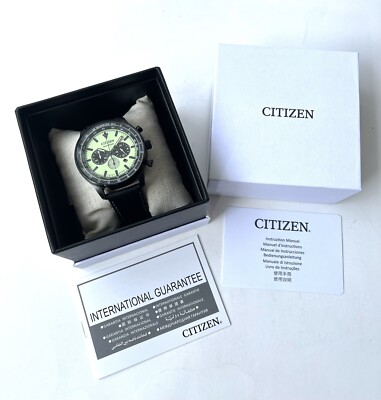 New! Citizen Eco-Drive Watch CA4505-21X Chronograh Green Lum Dial