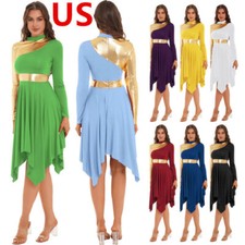 Women Dancewear Metallic Color Block Liturgical Praise Dress Church Worship