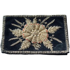Vintage Estate Bullion Gold Thread Black Clutch Handbag Purse