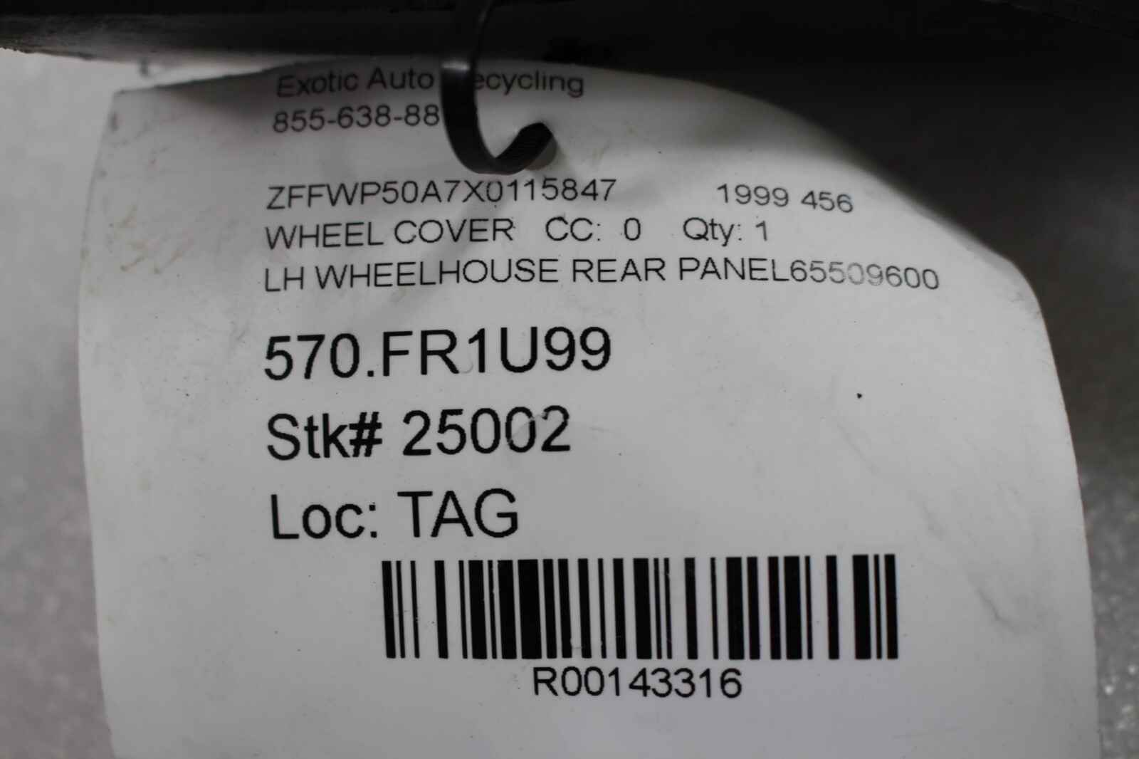 Ferrari 456 M, LH, Front Rear Section Inner Fender Liner, Used, P/N 65509600