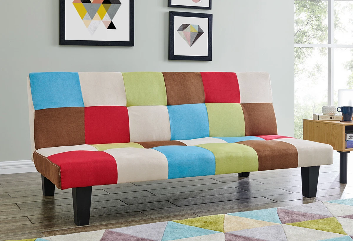 Patchwork Sofa Bed Click Clack 3 Seater Rainbow Multi Coloured